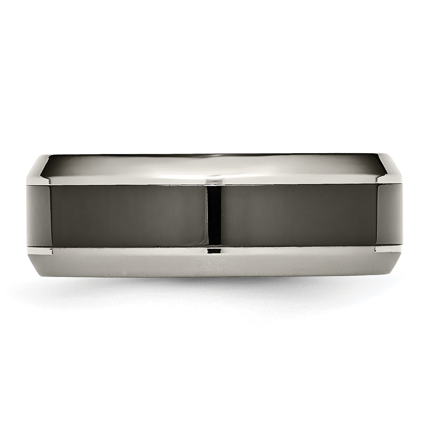 Titanium Wedding Band with Black Ceramic Center Polished Beveled Unisex
