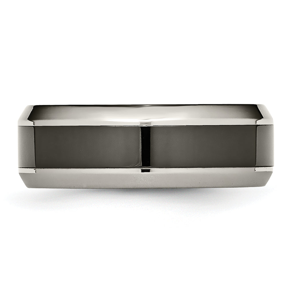Beveled Wedding Band in Titanium with Black Ceramic Center, 8mm