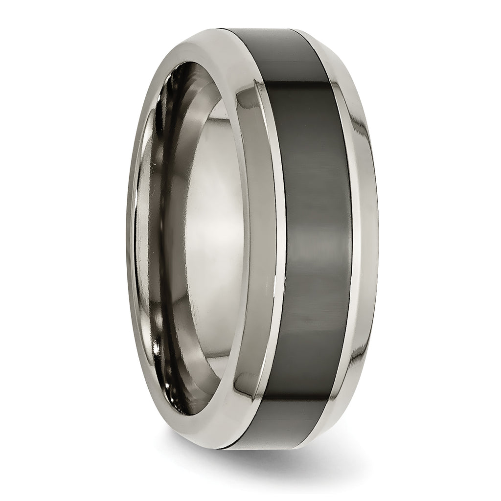 Beveled Wedding Band in Titanium with Black Ceramic Center, 8mm