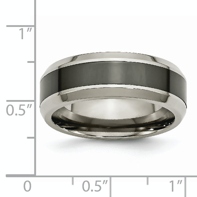 Beveled Wedding Band in Titanium with Black Ceramic Center, 8mm