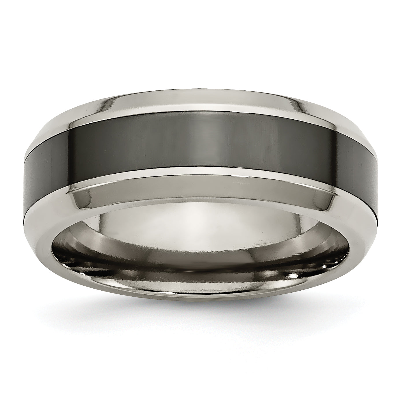 Titanium Polished with Black Ceramic Center 8mm Beveled Band Main image