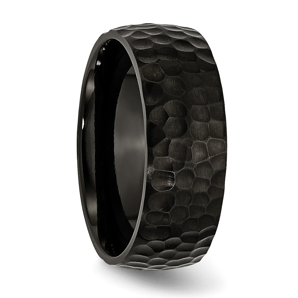 Hammered Black IP Wedding Band in Titanium, 8mm