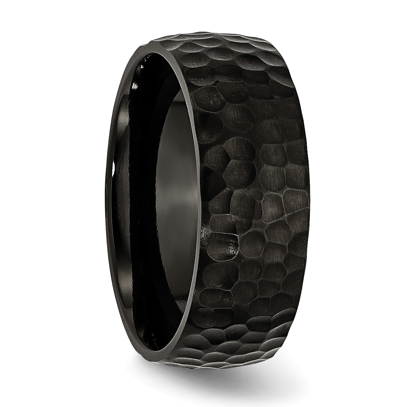 Hammered Black IP Wedding Band in Titanium, 8mm