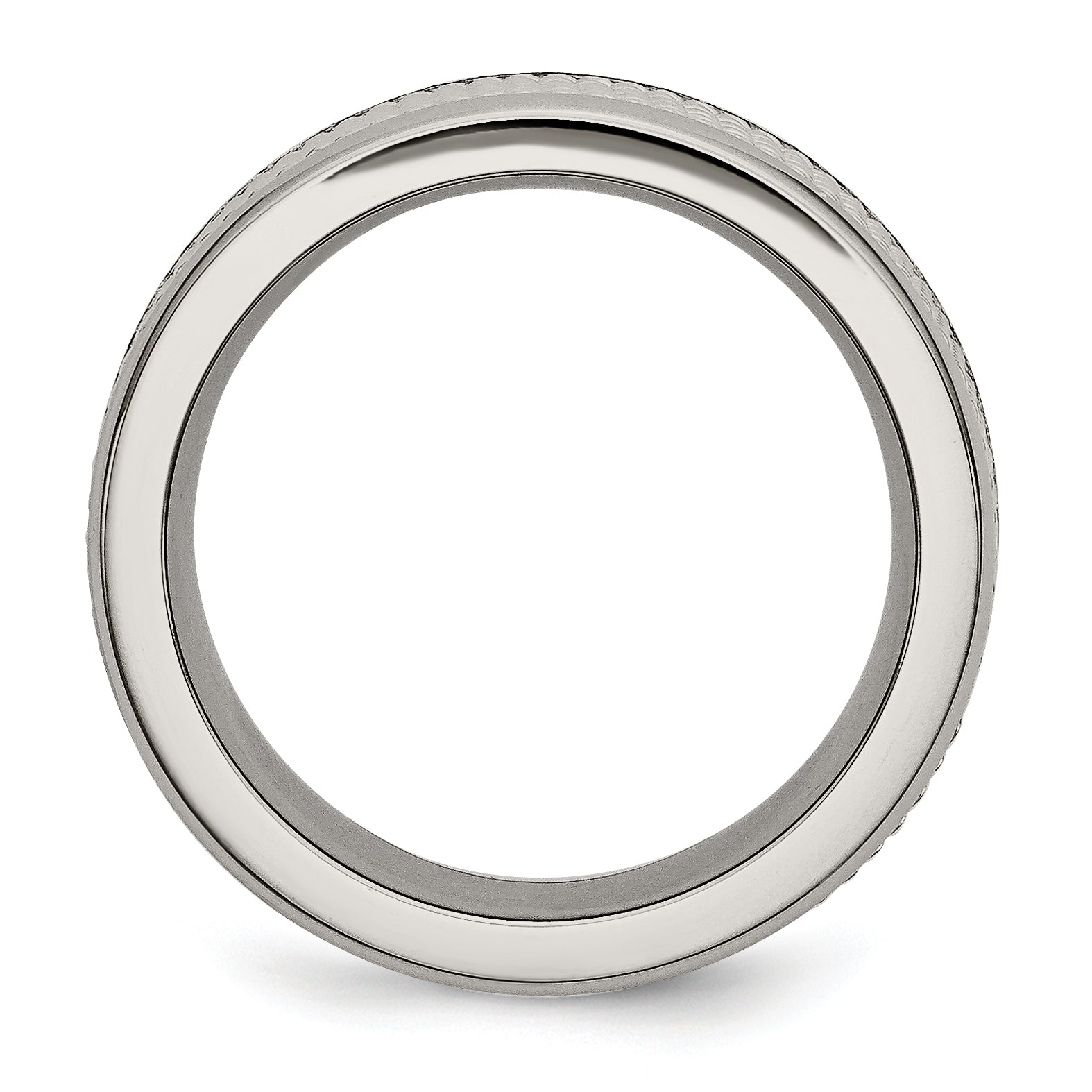Titanium Unisex Wedding Band with Polished StainleSterling Silver Mesh Center