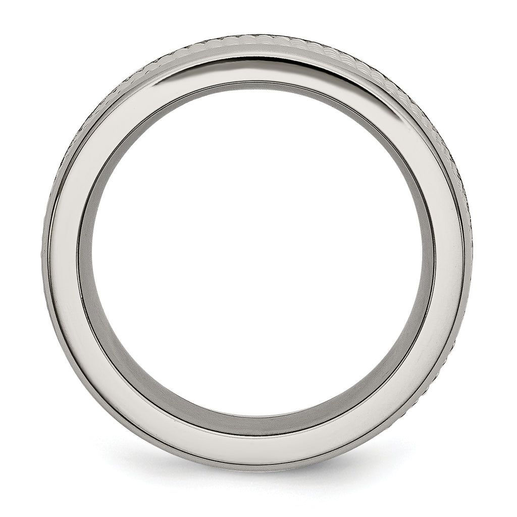 Titanium Unisex Wedding Band with Polished StainleSterling Silver Mesh Center