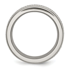 Titanium Unisex Wedding Band with Polished StainleSterling Silver Mesh Center