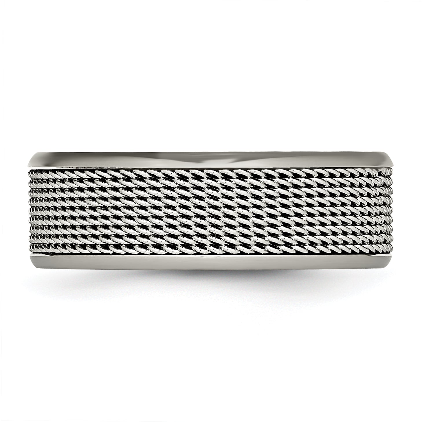 Titanium Unisex Wedding Band with Polished StainleSterling Silver Mesh Center