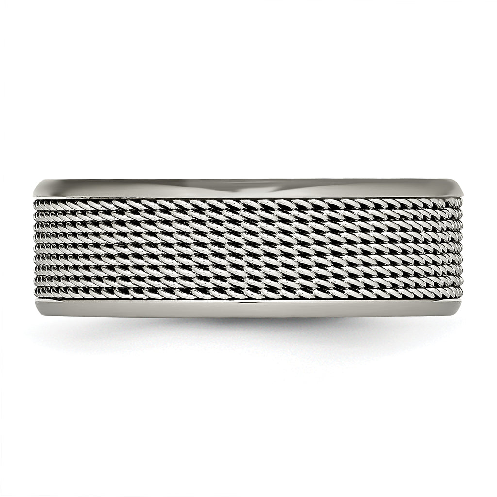 Titanium Unisex Wedding Band with Polished StainleSterling Silver Mesh Center
