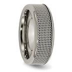Titanium Unisex Wedding Band with Polished StainleSterling Silver Mesh Center