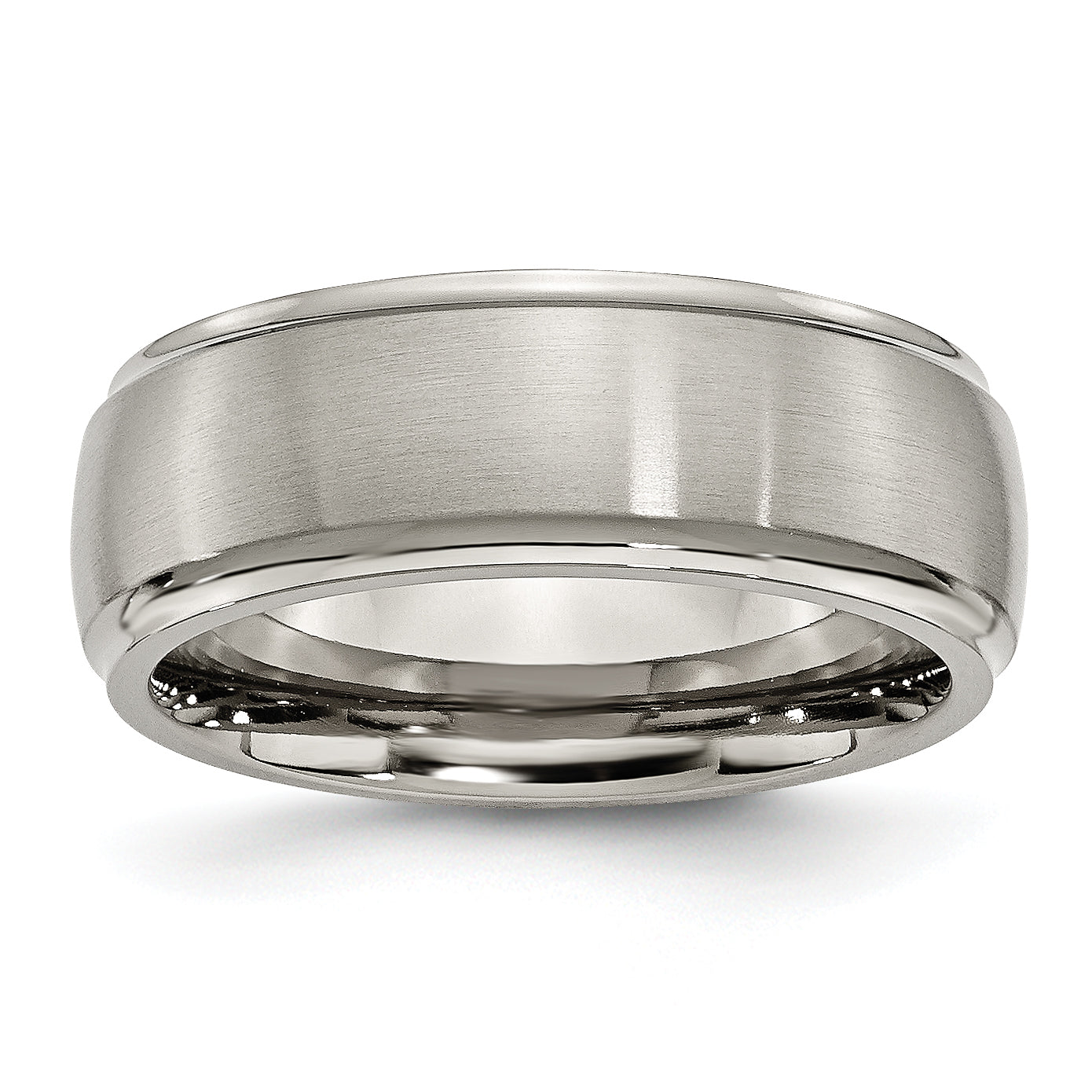 Titanium Brushed Center 8mm Ridged Edge Band Main image