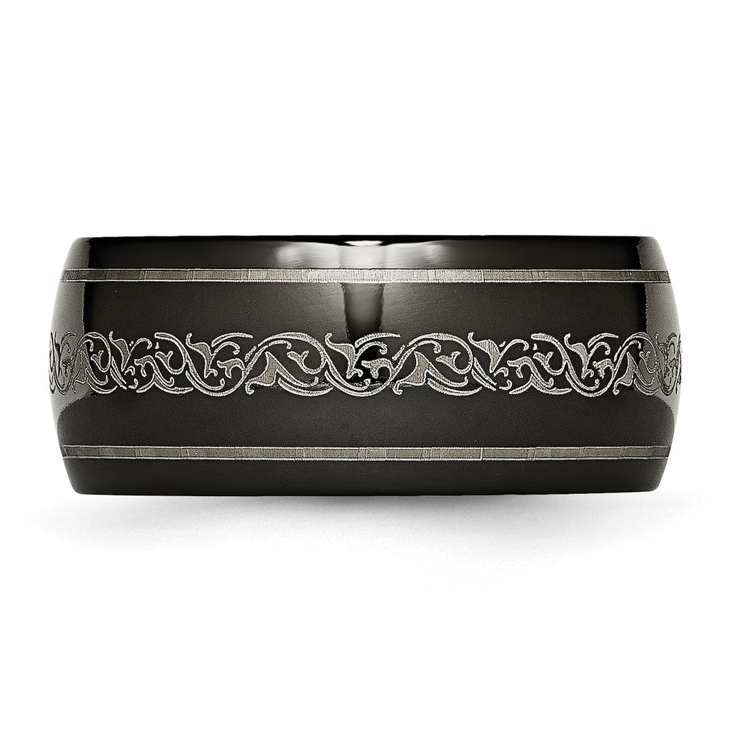 Titanium Unisex Wedding Band with Polished Laser Design