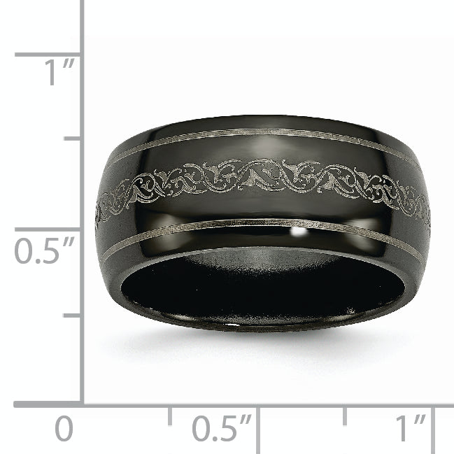 Titanium Unisex Wedding Band with Polished Laser Design