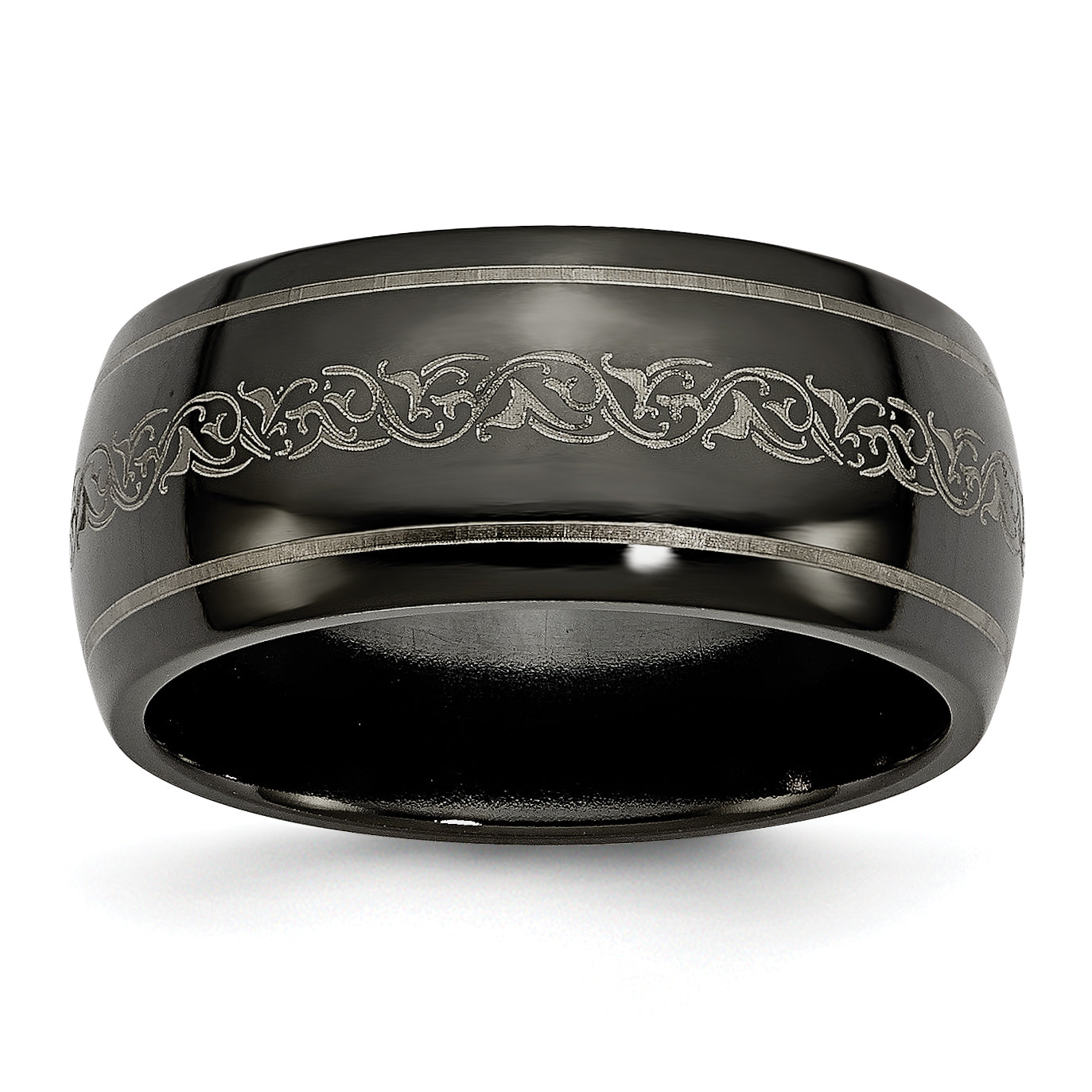 Titanium Black Ti Domed with Laser Pattern 10mm Polished Band Main image