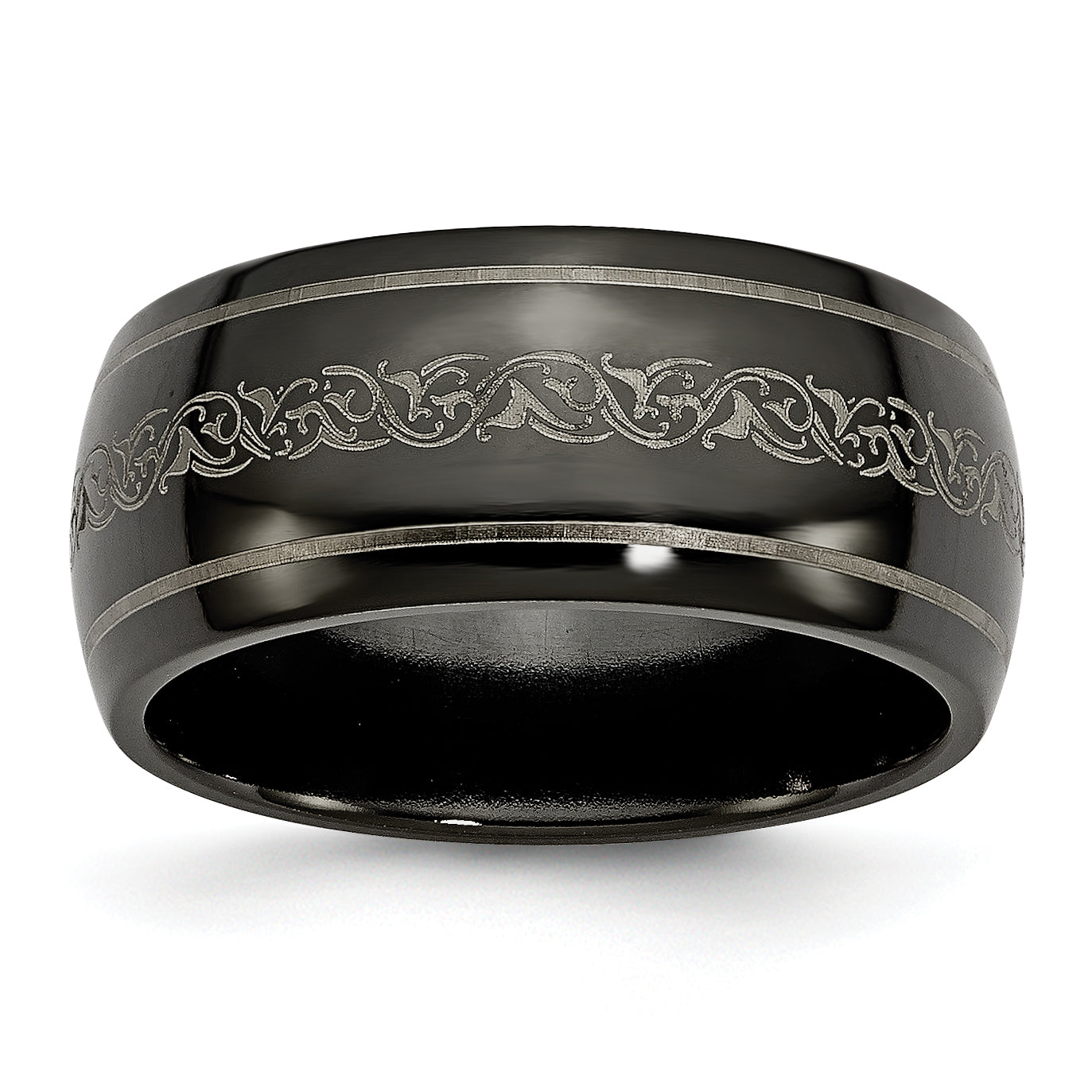Titanium Black Ti Domed with Laser Pattern 10mm Polished Band