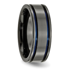 Titanium Black Ti Polished Blue Anodized 8mm Grooved Band