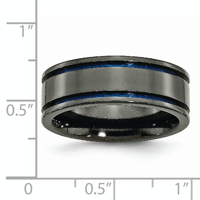 Titanium Unisex Wedding Band with Polished Blue Anodized Groove