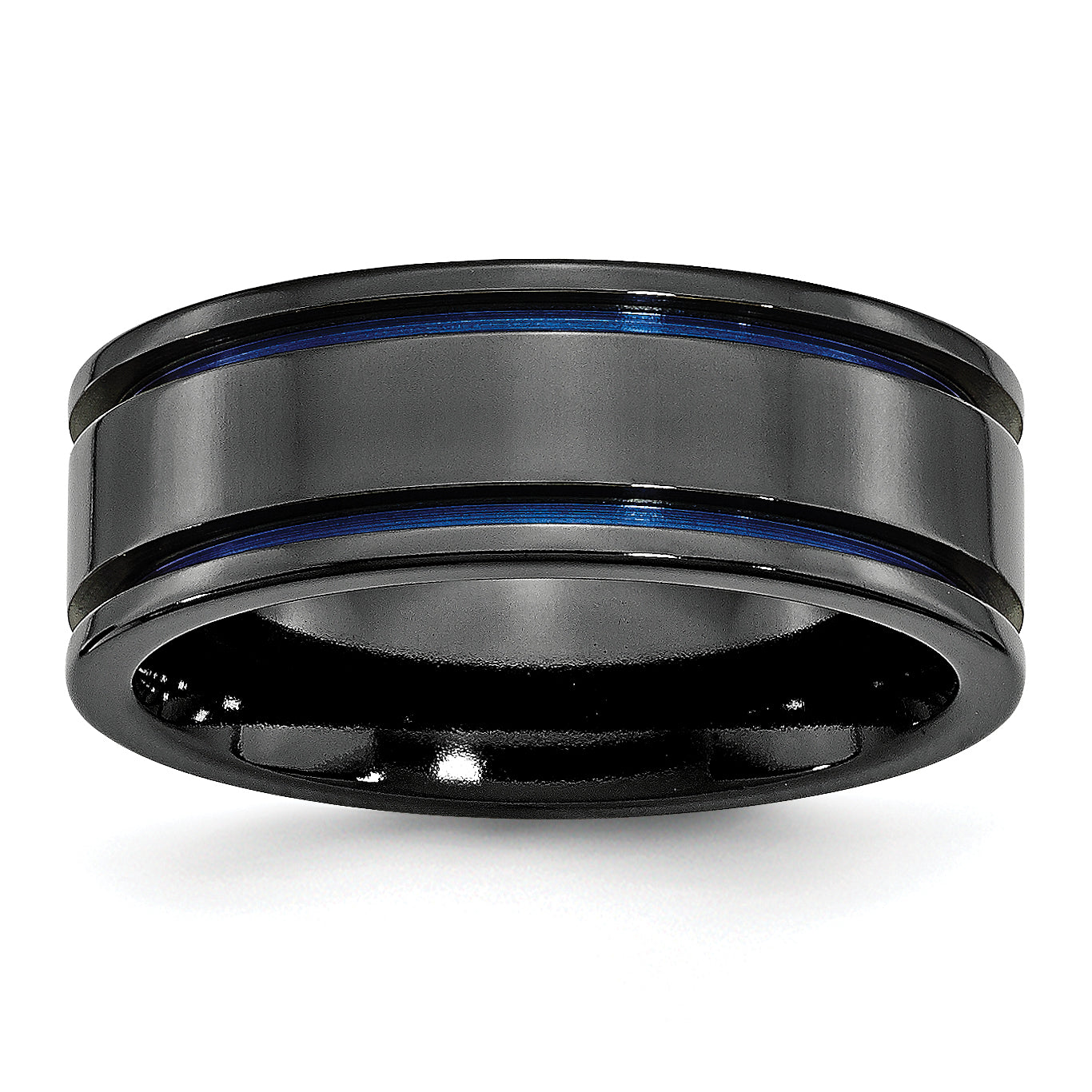Titanium Black Ti Polished Blue Anodized 8mm Grooved Band