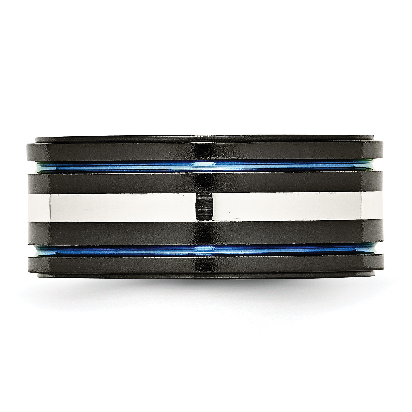 Titanium Sterling Silver Inlay Blue 10mm Unisex Wedding Band
