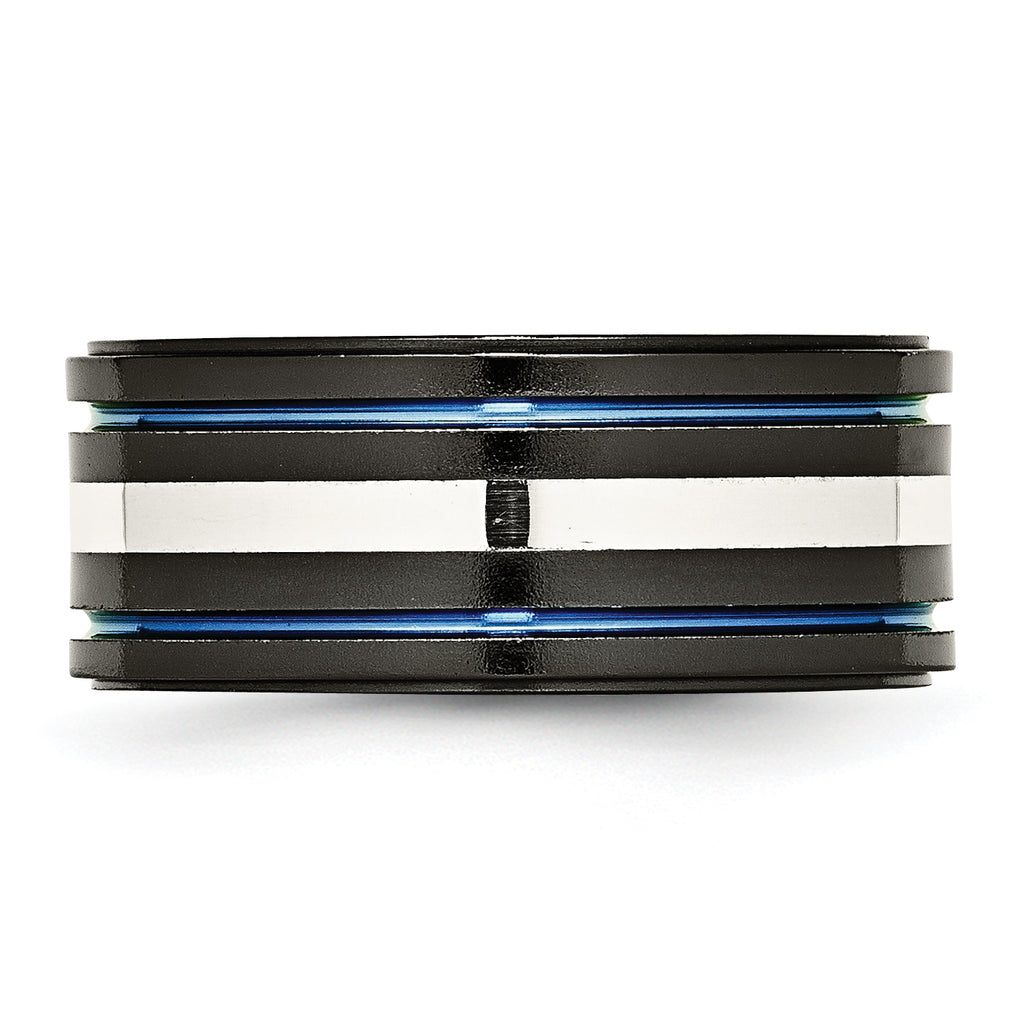 Titanium Sterling Silver Inlay Blue 10mm Unisex Wedding Band