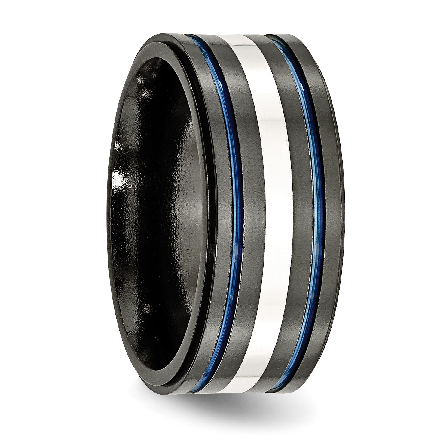 Titanium Sterling Silver Inlay Blue 10mm Unisex Wedding Band