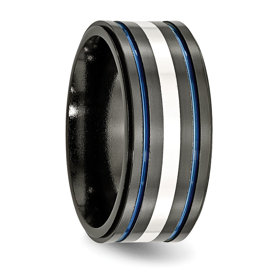 Titanium Sterling Silver Inlay Blue 10mm Unisex Wedding Band