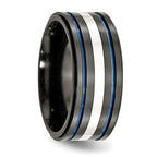 Titanium Sterling Silver Inlay Blue 10mm Unisex Wedding Band