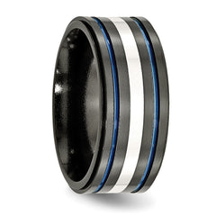 Titanium Sterling Silver Inlay Blue 10mm Unisex Wedding Band