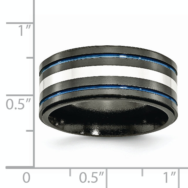 Titanium Sterling Silver Inlay Blue 10mm Unisex Wedding Band