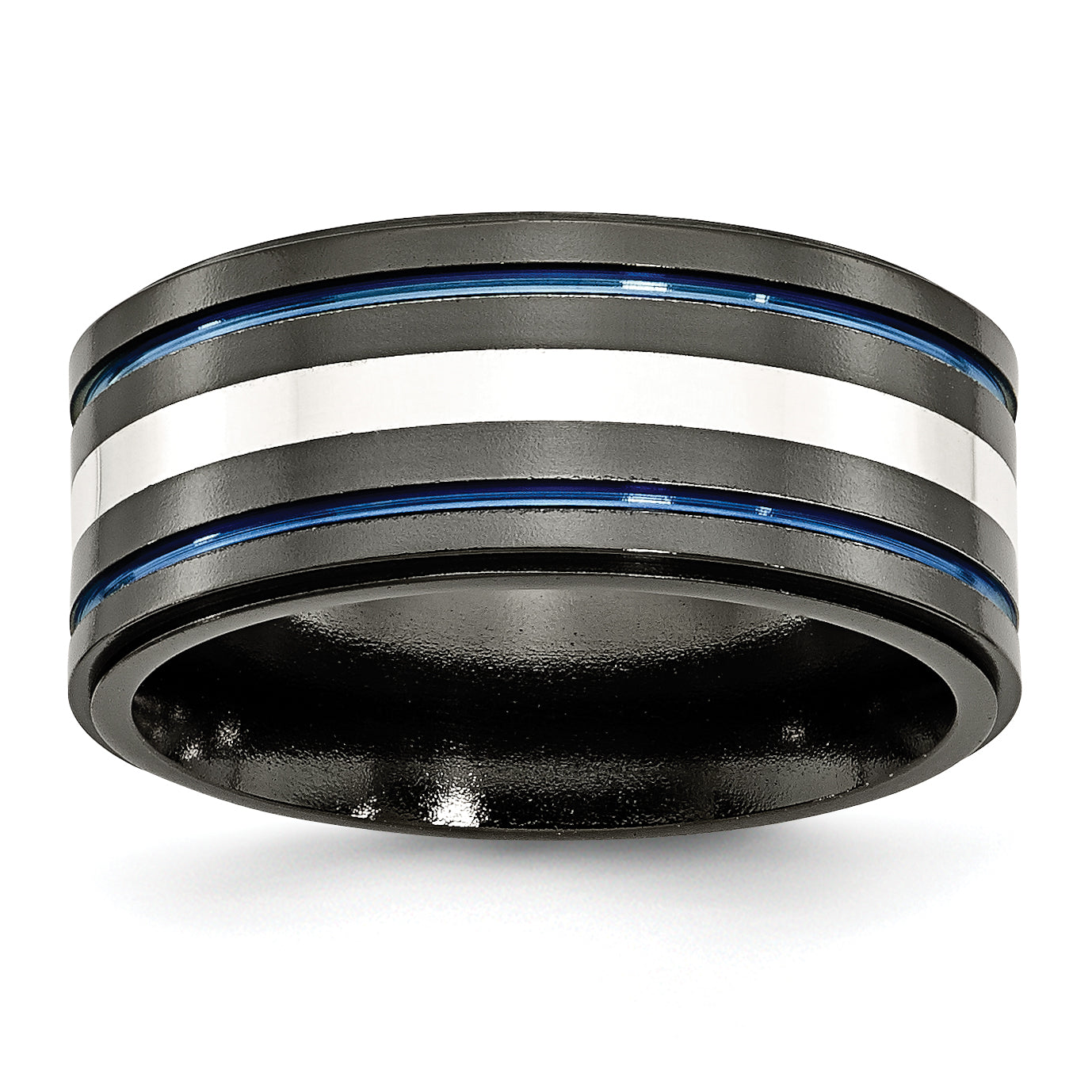 Titanium Black Ti with/Sterling Silver Inlay Blue Anodized 10mm Band Main image