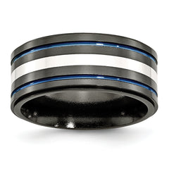 Titanium Black Ti with/Sterling Silver Inlay Blue Anodized 10mm Band
