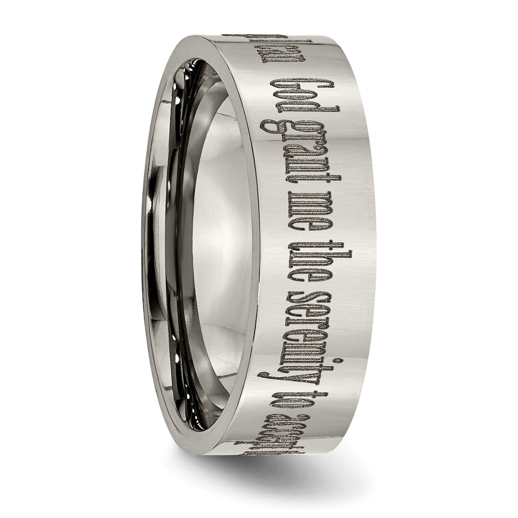 Unisex Titanium Serenity Prayer Wedding Band with Polished Laser Design
