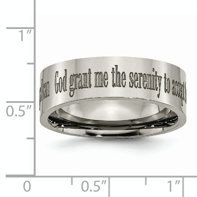 Unisex Titanium Serenity Prayer Wedding Band with Polished Laser Design
