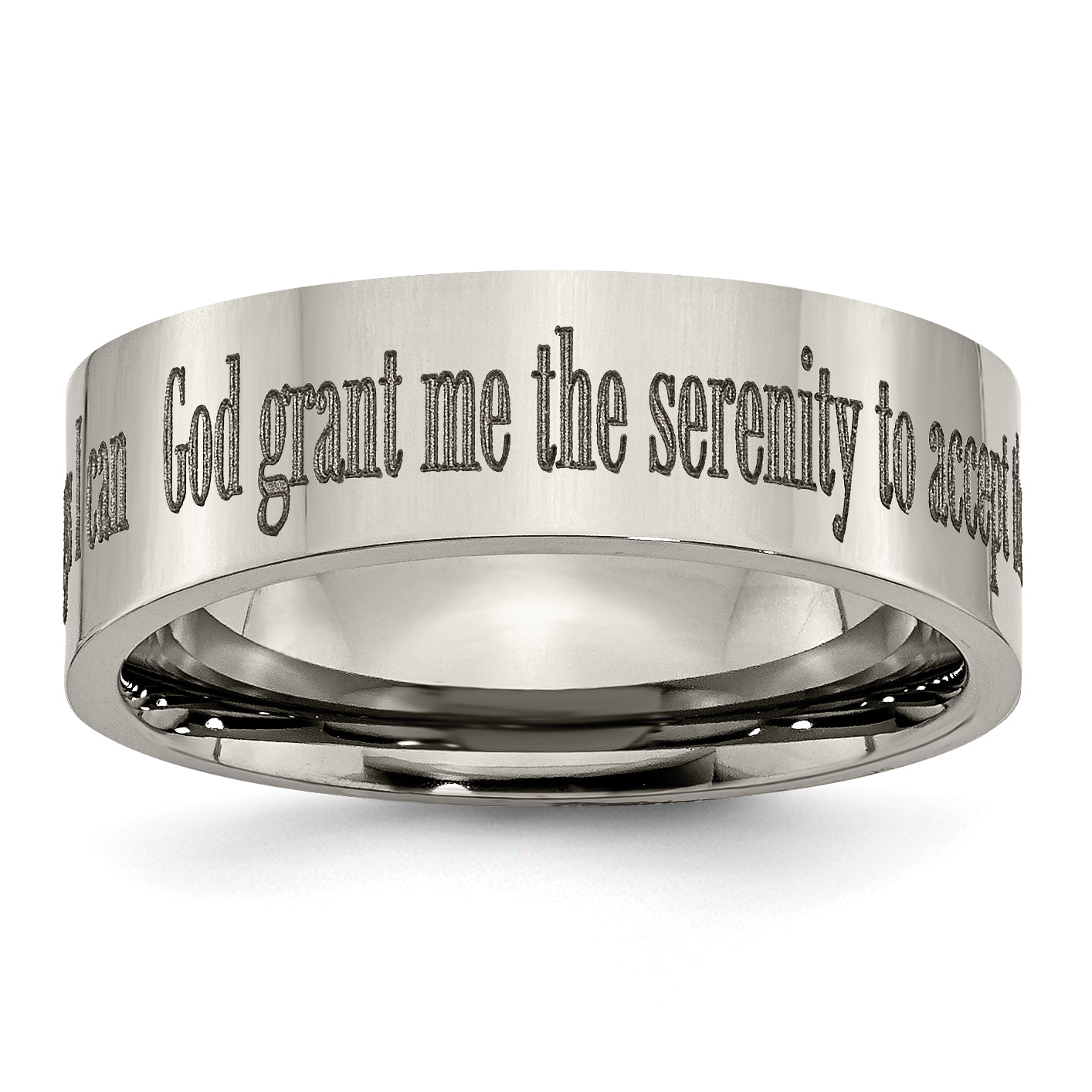 Titanium Polished Serenity Prayer Laser Design 8mm Flat Band Main image