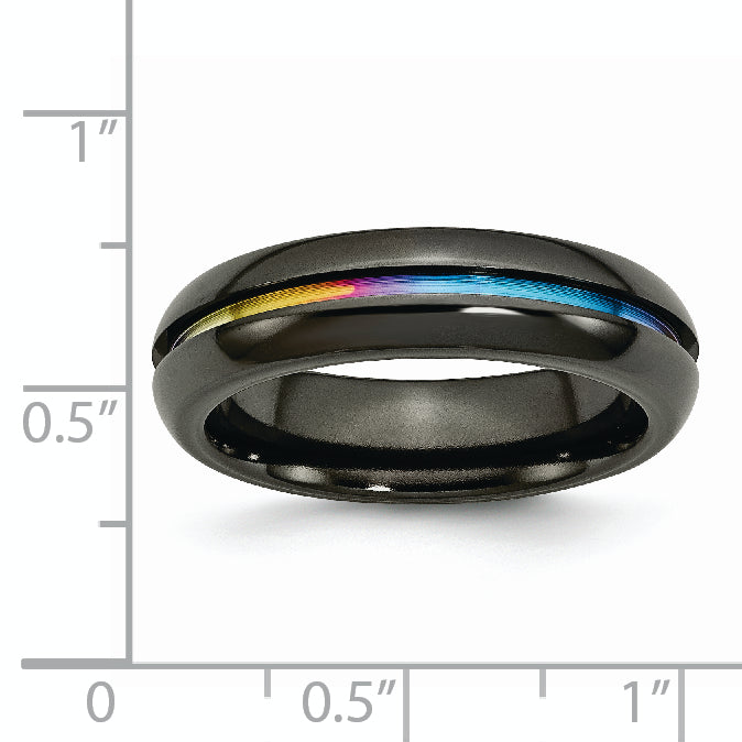 Titanium Black Ti Polished Rainbow Anodized 6mm Band