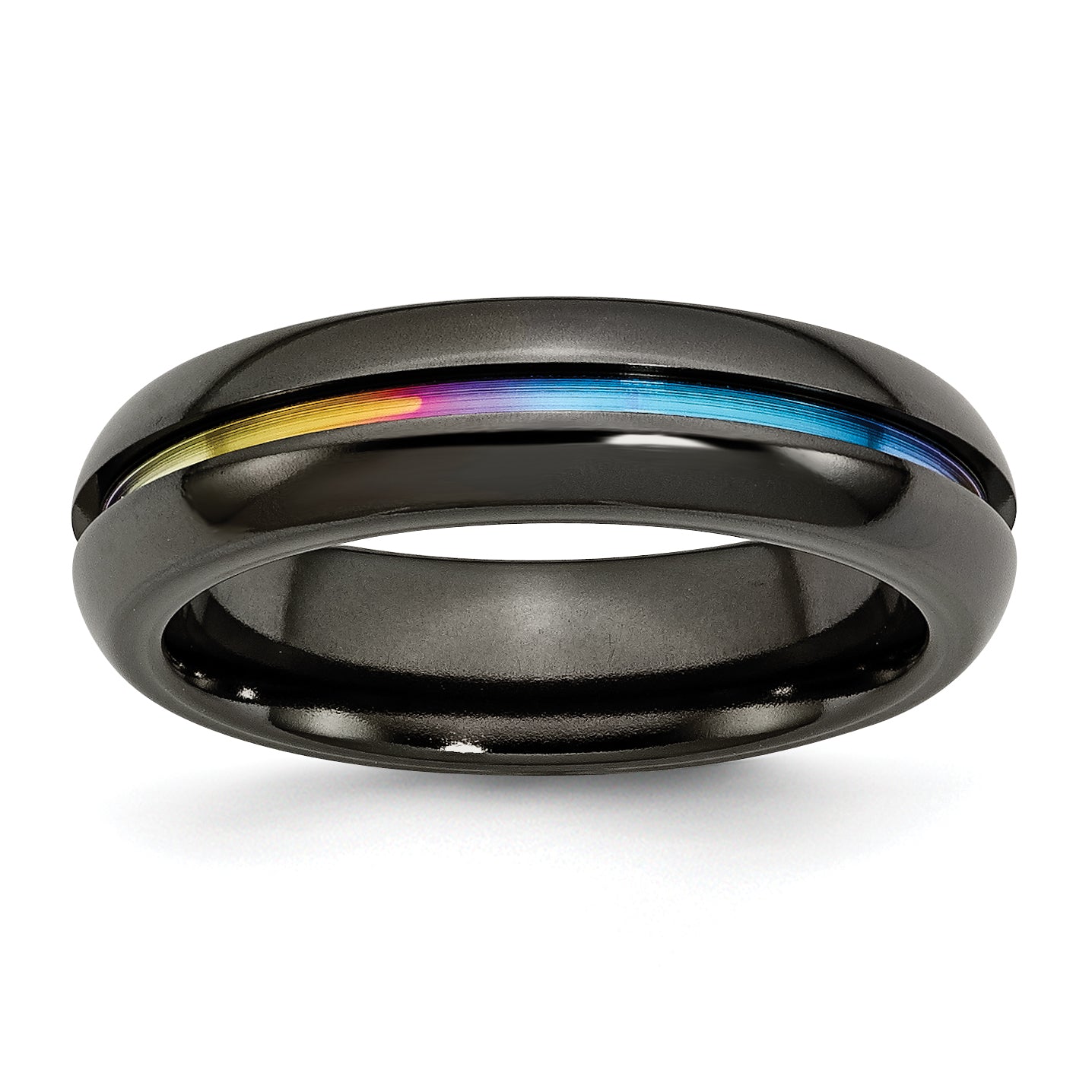 Titanium Black Ti Polished Rainbow Anodized 6mm Band