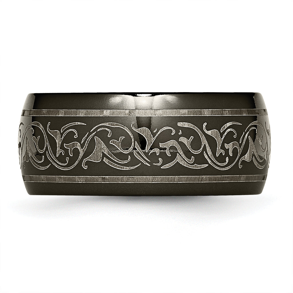 Titanium Unisex 10mm Wedding Band with Polished Laser Pattern