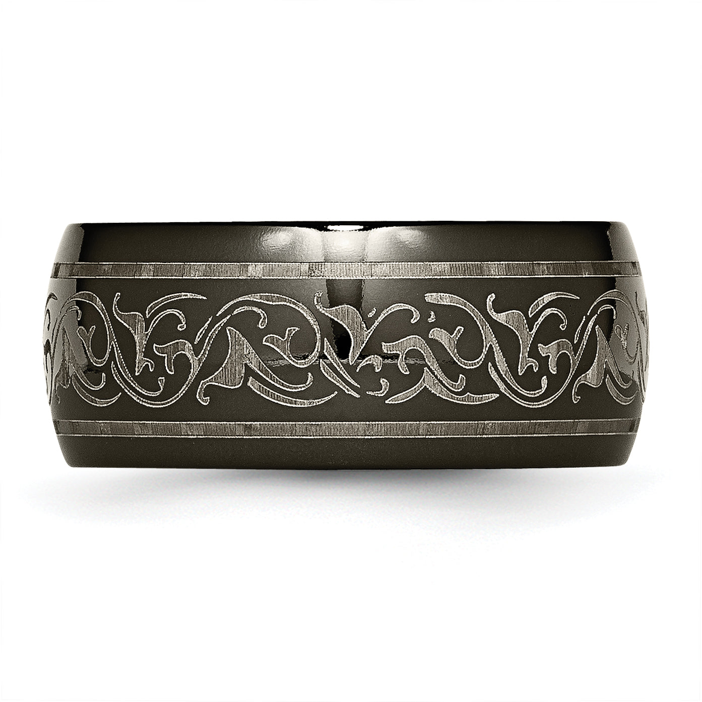 Titanium Unisex 10mm Wedding Band with Polished Laser Pattern