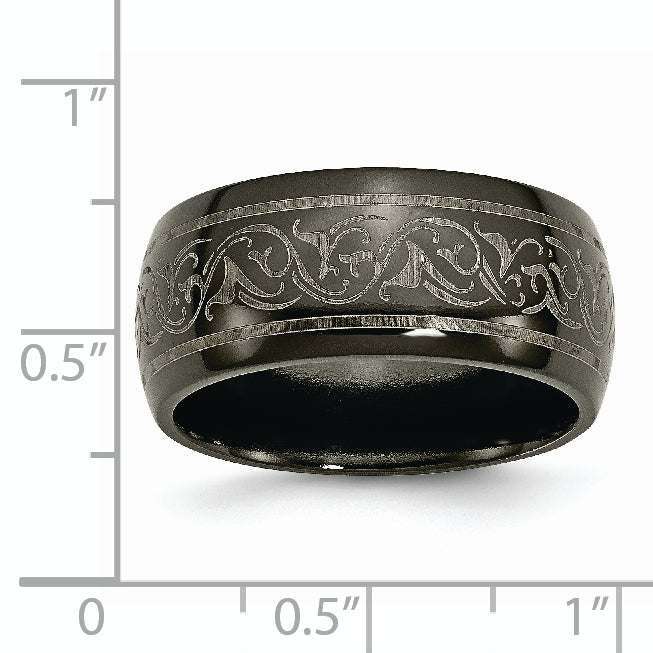 Titanium Black Ti Domed Lasered Pattern 10mm Band