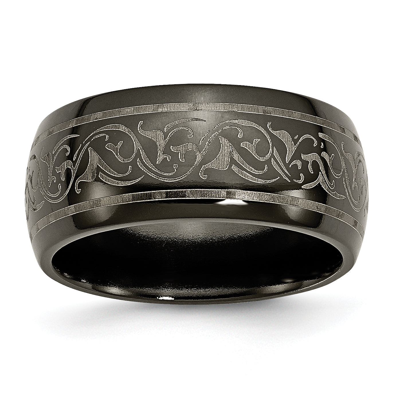 Titanium Black Ti Domed Lasered Pattern 10mm Band Main image
