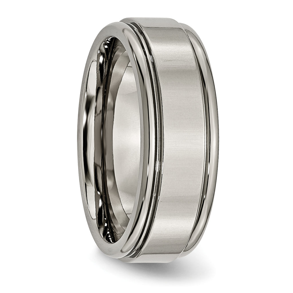 Grooved Edge Comfort-Fit Wedding Band in Titanium, 8mm