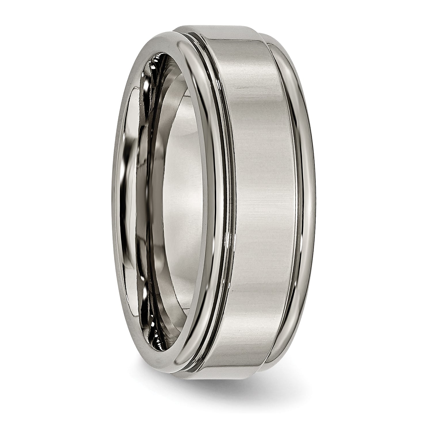 Grooved Edge Comfort-Fit Wedding Band in Titanium, 8mm