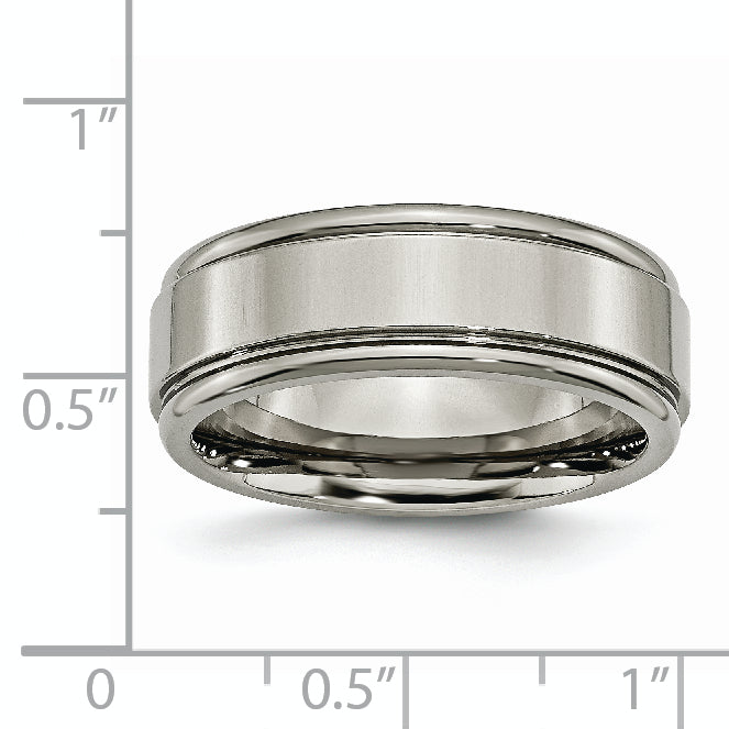 Grooved Edge Comfort-Fit Wedding Band in Titanium, 8mm