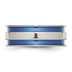 Titanium Polished Blue Anodized Grooved Unisex Wedding Band by Sophia Jewelers