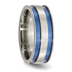 Titanium Polished Blue Anodized Grooved Unisex Wedding Band by Sophia Jewelers