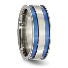 Titanium Polished Blue Anodized Grooved Unisex Wedding Band by Sophia Jewelers