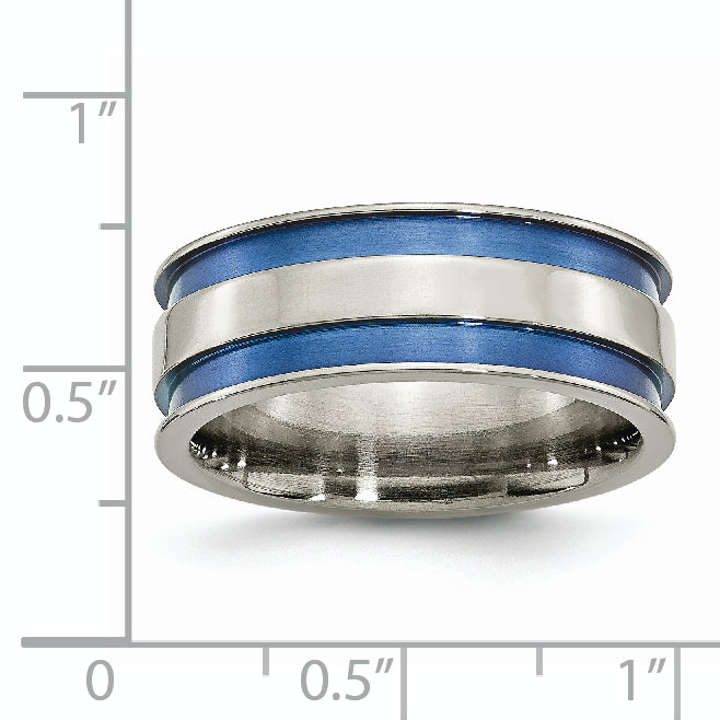 Titanium Polished Blue Anodized Grooved Unisex Wedding Band by Sophia Jewelers