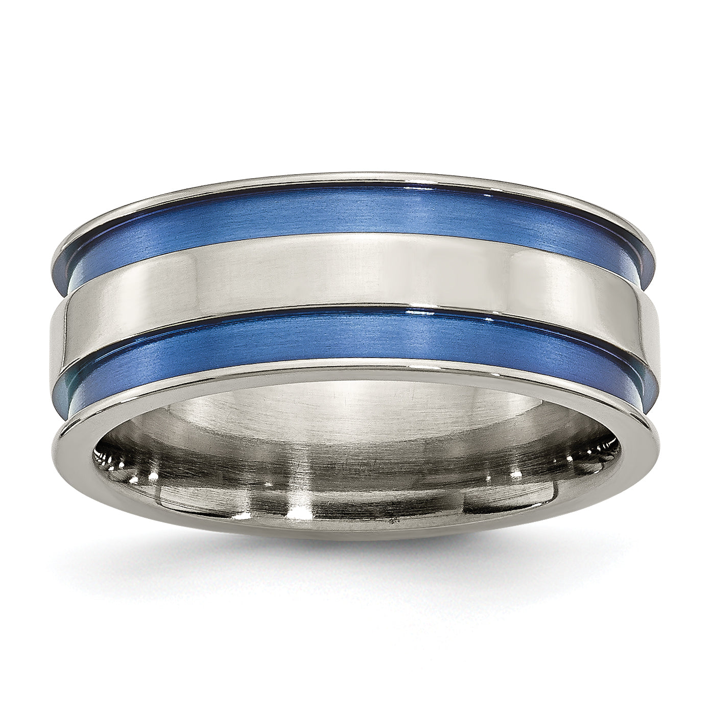 Titanium Polished Blue Anodized 8.5mm Double Grooved Band Main image