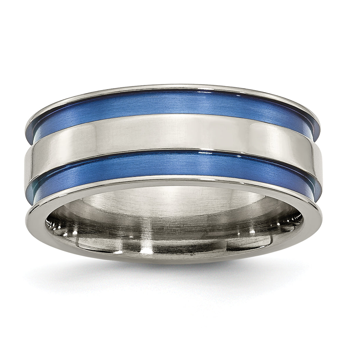 Titanium Polished Blue Anodized 8.5mm Double Grooved Band