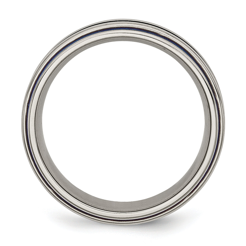 Titanium Blue Triple Groove 8mm Unisex Wedding Band Polished & Engravable