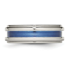 Titanium with Blue Triple Groove 8mm Polished Band